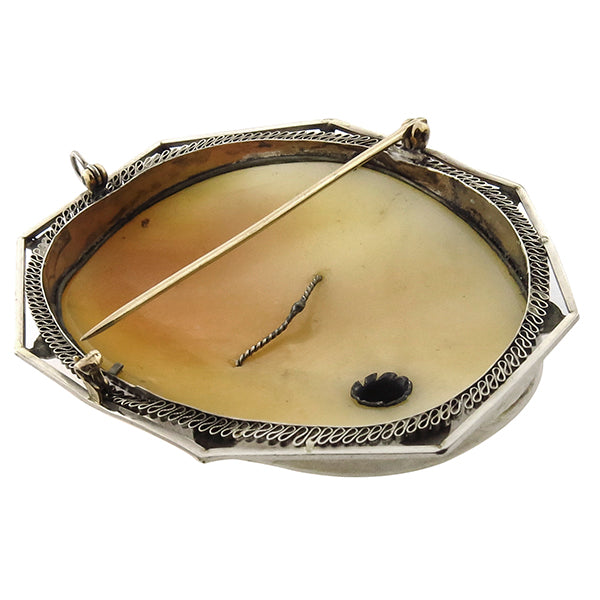 0.20ct Diamond Gold Carved Shell Cameo Pin