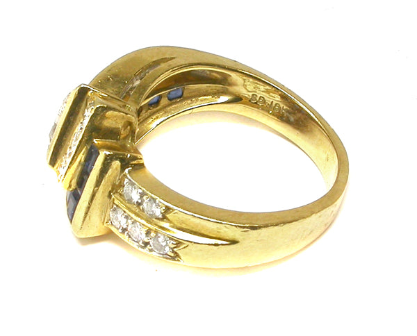 0.50ct Triangle Diamond and Sapphire 18k Yellow Gold Ring
