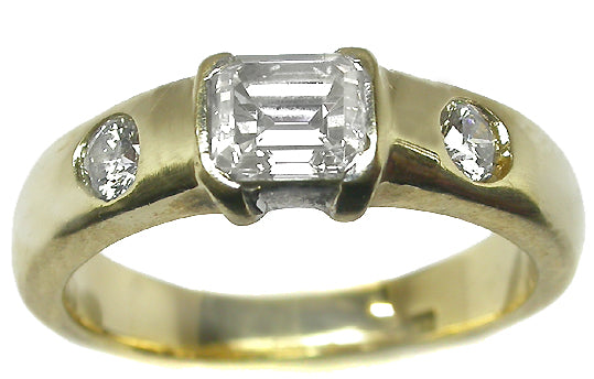 0.75ct Emerald Cut Diamond 18k Yellow & White Gold Engagement Ring