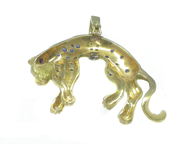 0.90ct Sapphire & Diamond 18k Yellow Gold Panther Pendant/ Pearl Enhancer