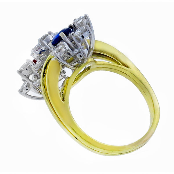0.95ct Sapphire 0.65ct Ruby 2.85ct Diamond Cluster Gold Ring