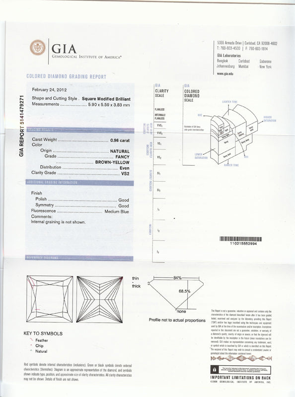 0.96ctYellow Natural Fancy Brown Yellow Diamond 18k Gold Engagement Ring