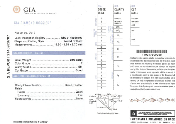 0.98ct Round Brilliant Cut Diamond Gold Engagement Ring