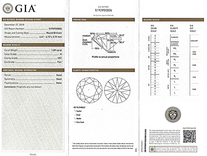 Vintage GIA Certified 1.09ct Diamond Engagement Ring