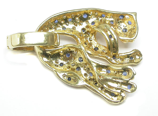1.00ct Diamond & Sapphire 18k Yellow Gold Panther Pendant