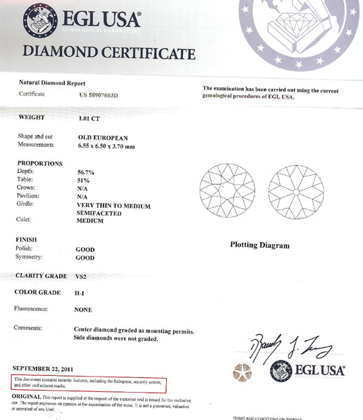 1.01ct Diamond Platinum Engagement Ring