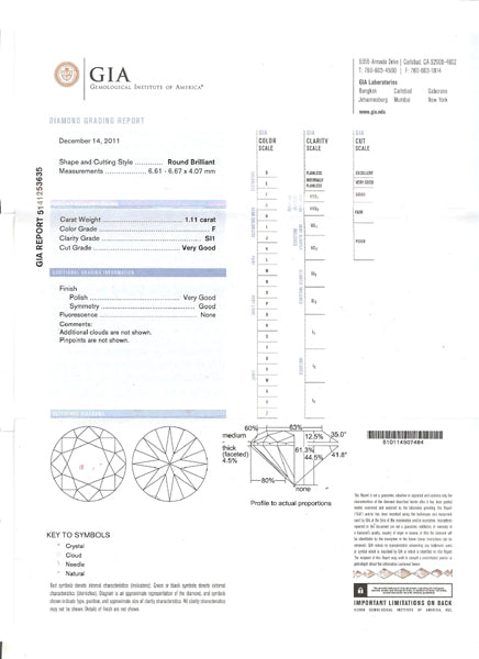 1.11ct Round Brilliant Diamond 18k White Gold Engagement Ring