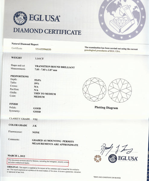 1.14ct Round Diamond Platinum Engagement Ring