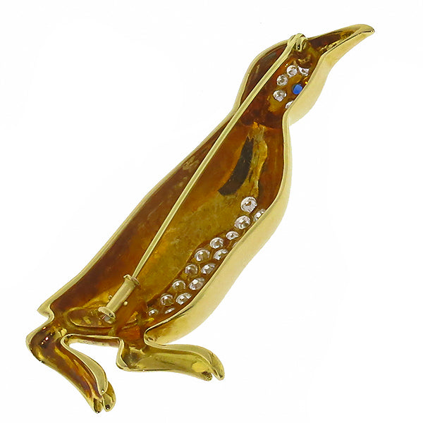 1.20ct Diamond Gold Penguin Pin By Gemlok