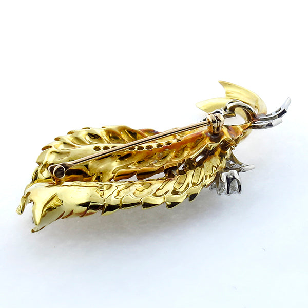 1.50ct Diamond Sapphire Gold Fern Leaf Pin