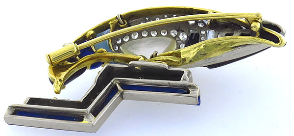 1.80ct Diamond Chalcedony Mother of Pearl Onyx Lapis Pin