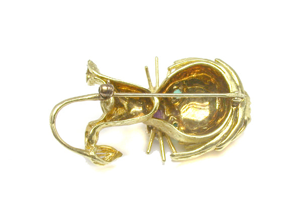 18k Yellow Gold Diamond Ruby and Emerald Lion Pin