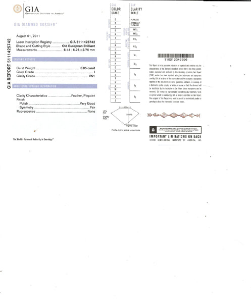 1920s 0.85ct Old European Cut Diamond Platinum Engagement Ring