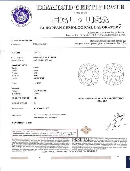 1920's 1.23ct Diamond Platinum Engagement Ring