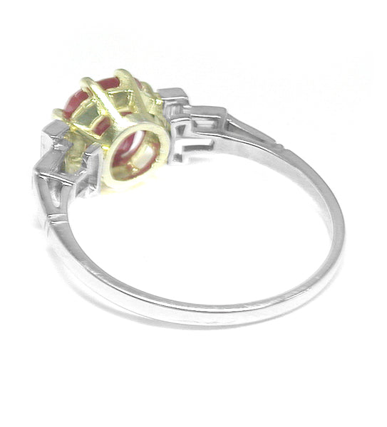 1920s 1.97 Cushion Cut Ruby Diamond Platinum 18k Gold Ring