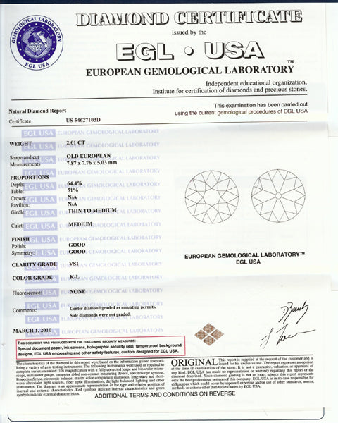 1920's 2.01ct Diamond Platinum Engagement Ring