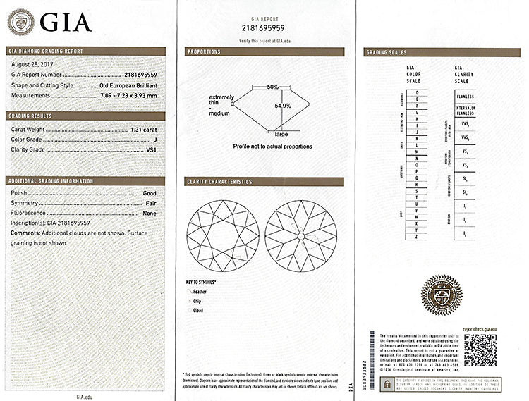 1920s GIA Certified 1.31ct Diamond Engagement Ring