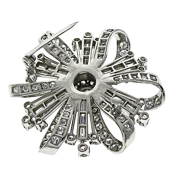 1930s 5.00ct Round & Baguette Diamond Platinum Flower Pin/ Pendant