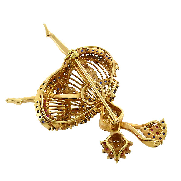 1950s 0.65ct Diamond 1.00ct Ruby 2.50ct Sapphire Ballerina Pin/ Pendant