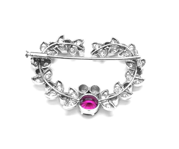 1950s 1.71ct Rubelite 4ct Diamond Platinum Bouquet Pin