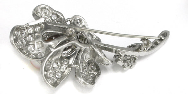 1950s 5.50ct Diamond Pearl Rose Flower Pin