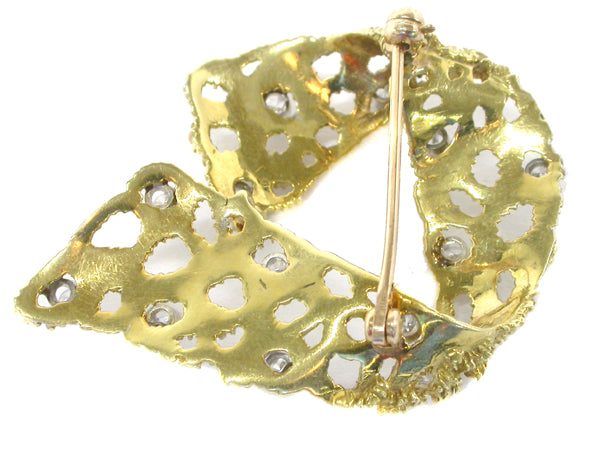 1960s 0.84ct Diamond 18k Yellow Gold Dotted Lace Pin