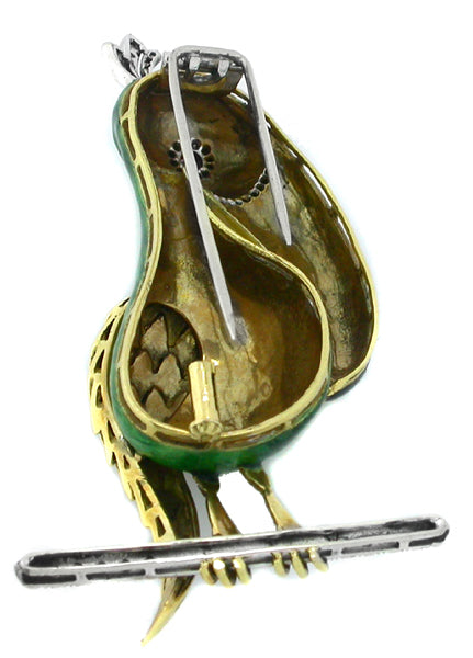 1960s 18k Gold Enamel Diamond Ruby Tucan Pin