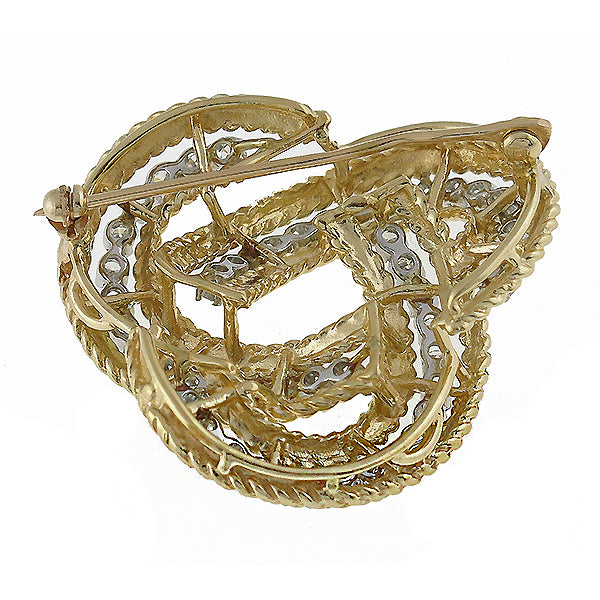 1960s 2.90ct Diamond Triqueta Inifinity Knot Gold Pin