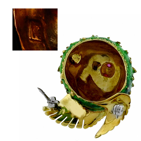 1960s Diamond Ruby Enamel Gold Blow Fish