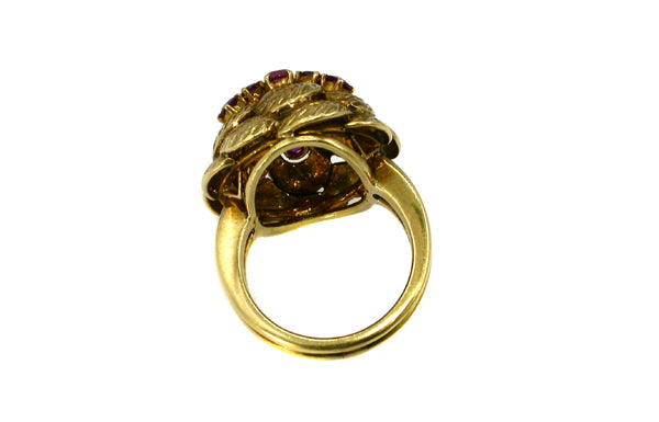 1960s Ruby Diamond 18k Gold Ring