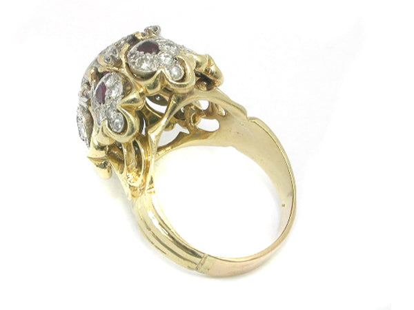 1970s 1.25ct Ruby 2.00ct Diamond Gold Bombe Ring
