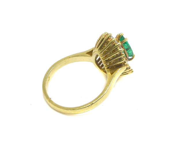 1ct Pear Cut Emerald Diamond 18k Yellow Gold Ballerina Ring