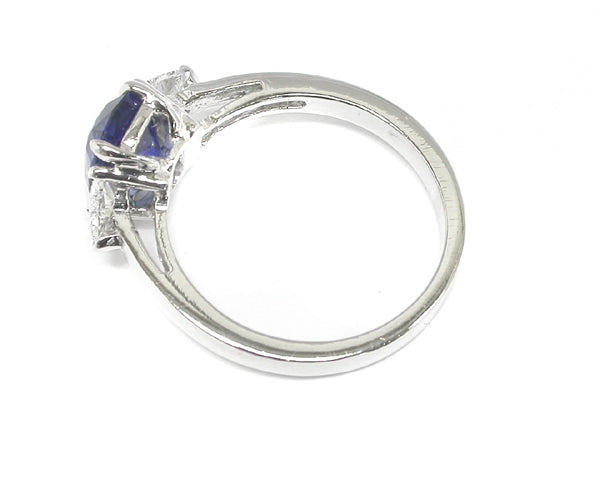 2.09 Cushion Cut Sapphire Diamond 14k White Gold Ring