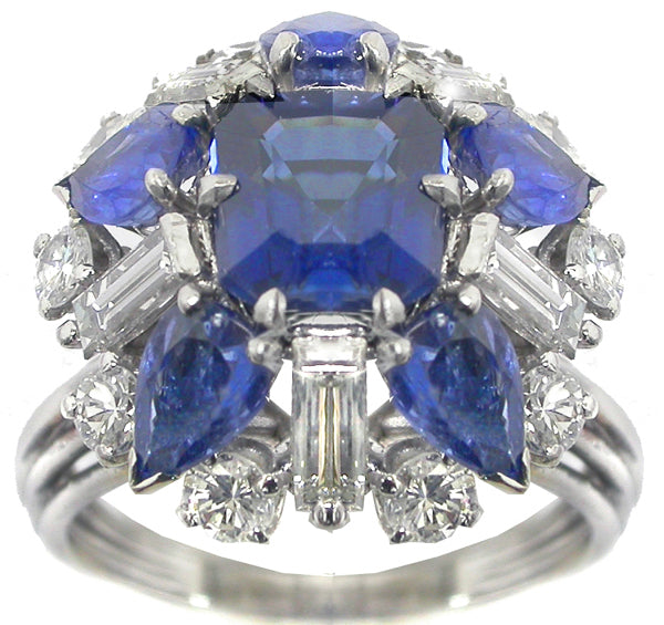 2.21ct Asscher Cut Ceylon Sapphire Diamond Platinum Ring
