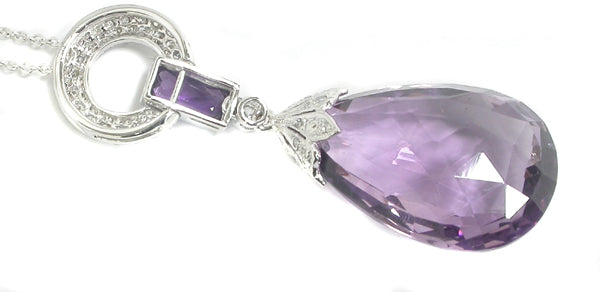 26.53ct Amethyst 1ct Diamond 18k White Gold Pendant
