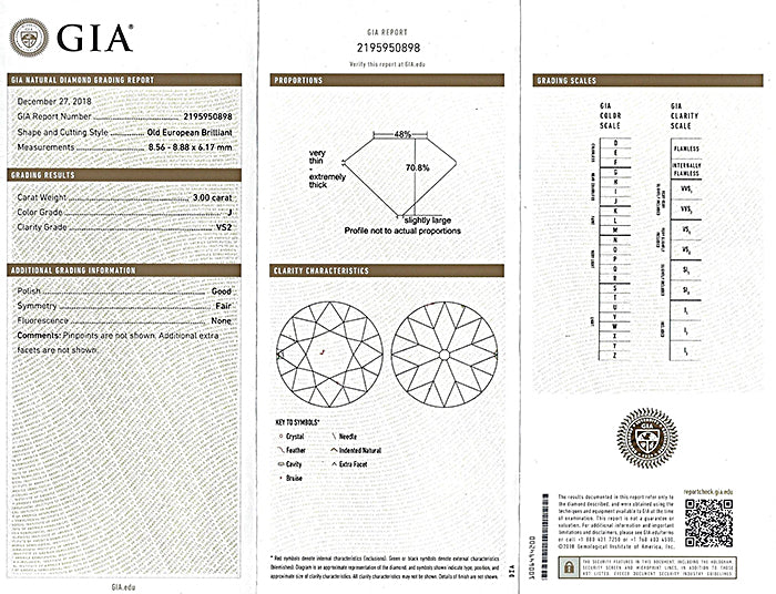 Antique GIA Certified 3.00ct Diamond Engagement Ring