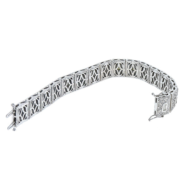 Estate 3.00ct Baguette And 5.40ct Round Diamond 18k White Gold Bracelet