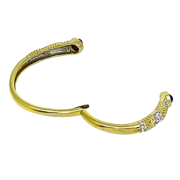 Cabochon Ruby and Sapphire Diamond Bangle in 14 Karat Yellow Gold