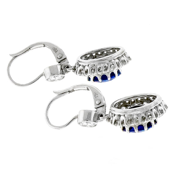 Vintage 4.04ct Oval Cut Sapphire 2.19ct Diamond 18k White Gold Dagling Earrings