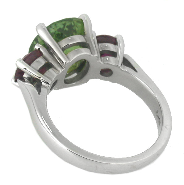 4.00ct Peridot 1.00ct Ruby 14k Gold Ring