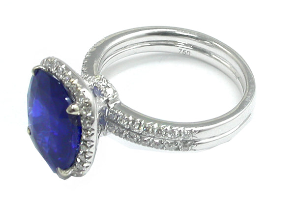 4.61ct Cushion Cut Ceylon Sapphire & Diamond 18k White Gold Engagement Ring