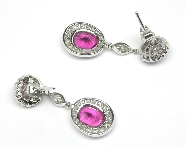 5ct Pink Tourmaline, Diamond & Pink Sapphire 18k White Gold Earrings