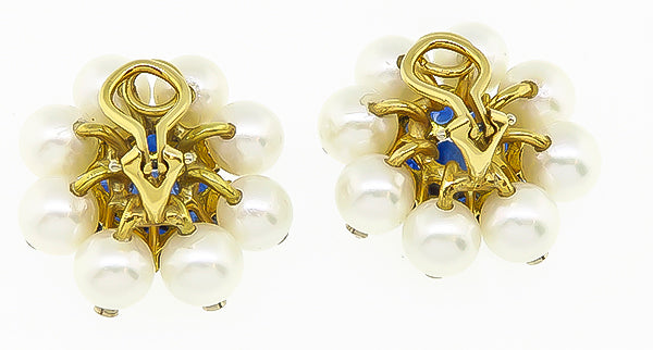 8.00ct Sapphire 0.50ct Diamond Pearl Earrings