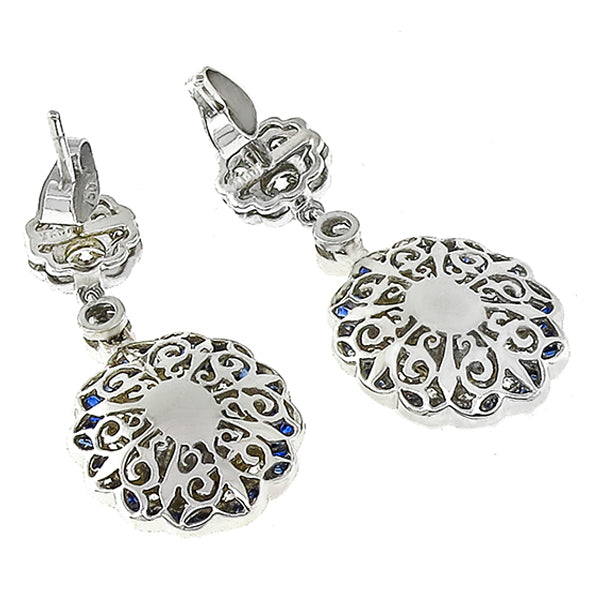 Art Deco Style 5.21ct Sapphire 2.70ct Diamond Gold Earrings