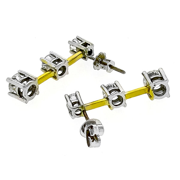 Estate 1.40ct Round Brilliant Diamond 14k White And Yellow Gold Line Earrings
