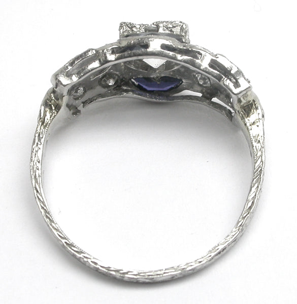 Antique 0.91ct Diamond & Sapphire Platinum Ring
