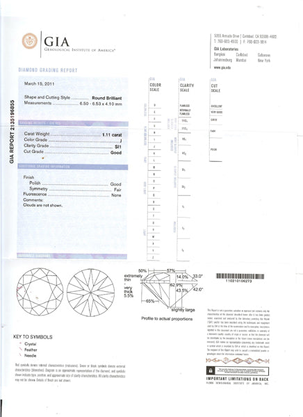 Antique 1.11ct Round Cut Diamond Platinum Engagement Ring