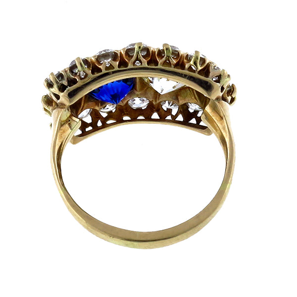 Antique 1.52ct Ceylon Sapphire 0.84ct Diamond Gold Ring