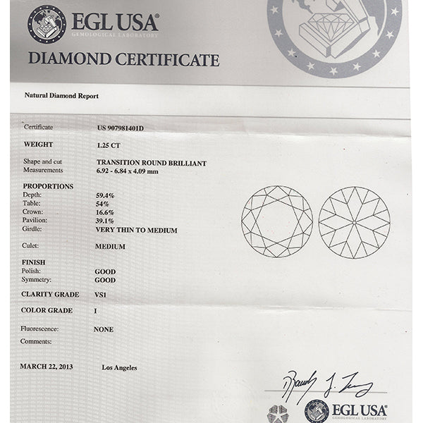 Antique EGL Certified 1.25ct Center Diamond Engagement Ring