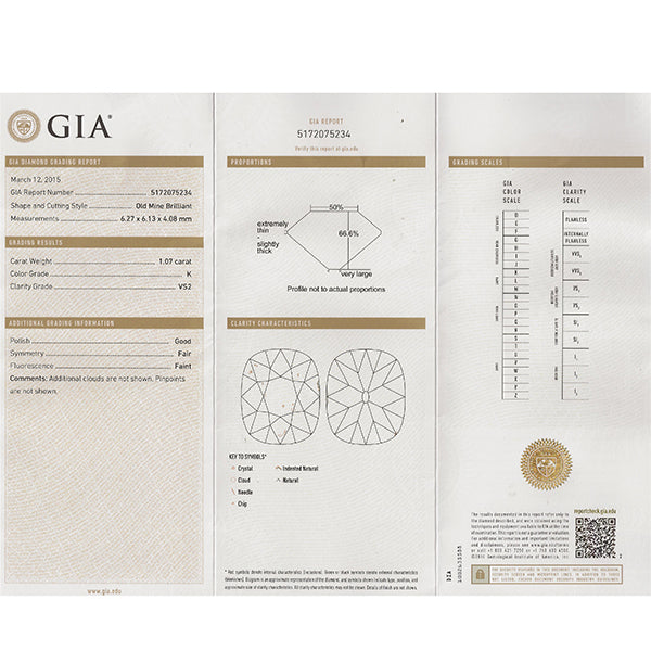 Antique GIA 1.07ct Diamond Engagement Ring